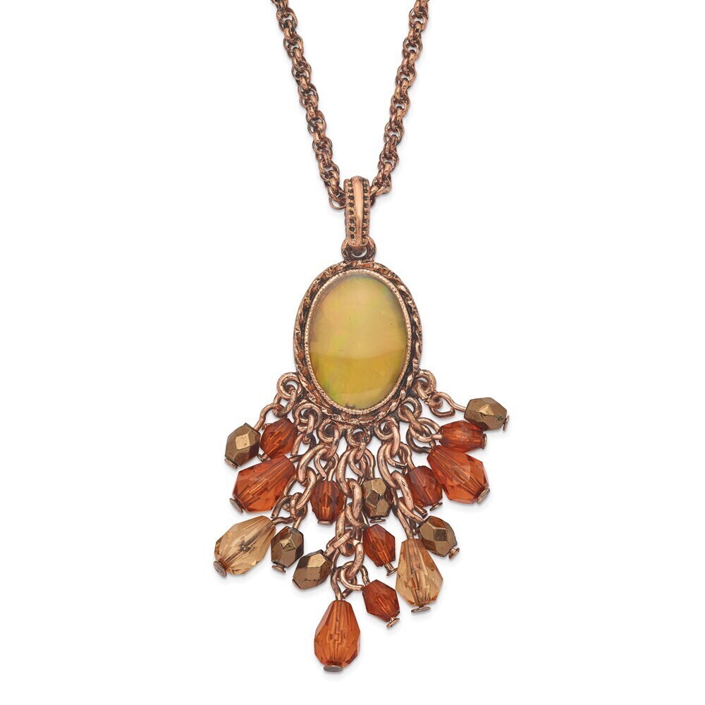 1928 Copper-tone Oval Frame MOP, Acrylic Beads Cluster Adj. 16" Necklace